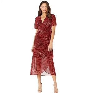 NWT Bardot Leopard Print Red Wrap Midi Dress 👗